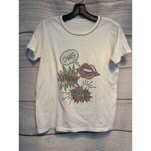OMG Rhinestone Comic Book Pop Art White Graphic Tee